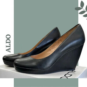 Aldo Tutaj Black Leather Wedge Heel Size 38